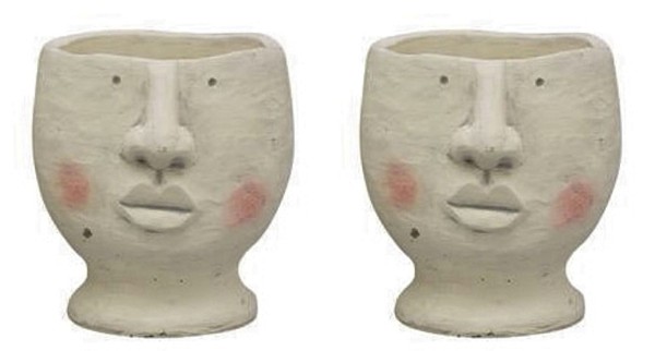 Übertopf Blumentopf 2er Set Büste Kopf Beige Vintage 17 cm