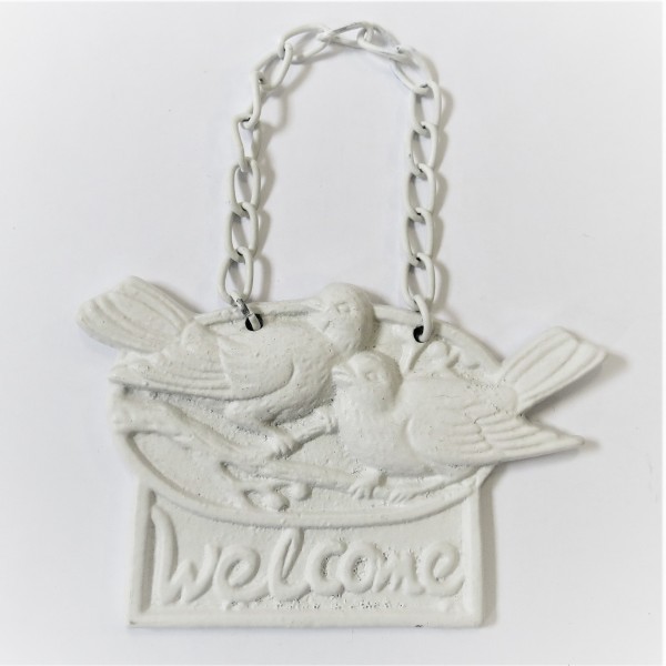 Türschild Eingangsdeko Welcome Vogel Wandschild 10 x 16 cm Gusseisen weiß Sommerfield