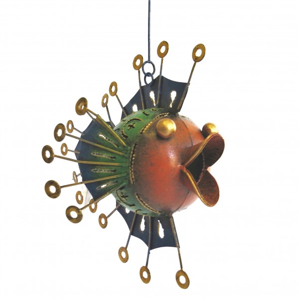 Teelicht Hänger Deko Fisch Metall Bunt Kugel Handarbeit Varios 20 cm