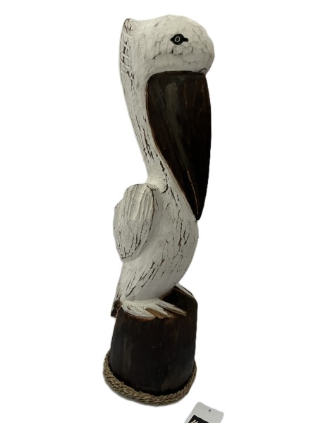 Pelikan Vogel Deko Figur Holz Weiß Handarbeit 50 cm
