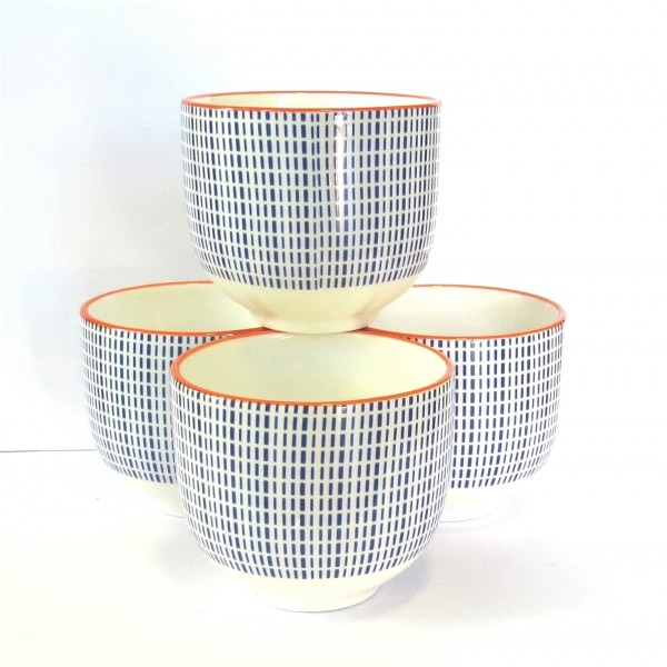 Dipschalen Servierschalen 4er Set Blau Orange Retro Design Porzellan