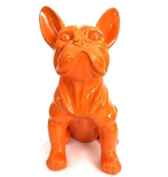 Französische Bulldogge Deko Figur Sitzend Orange 37 cm
