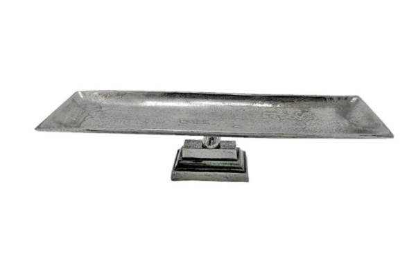 Deko Schale auf Ständer Antik Silber Metall 60 cm