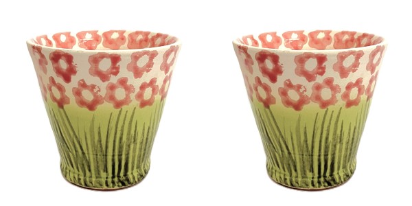 Übertopf 2er Set Grün Rosa Blumen 15 x 15 cm