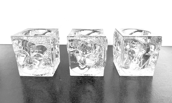 Teelicht Glas Transparent 3er Set Buddha Gesicht 9 cm
