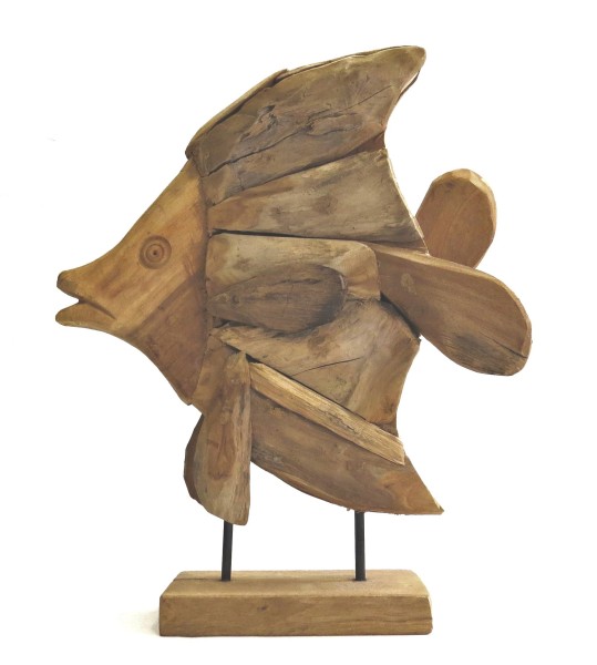 Holz Fisch Deko Standfigur Skulptur 50 cm