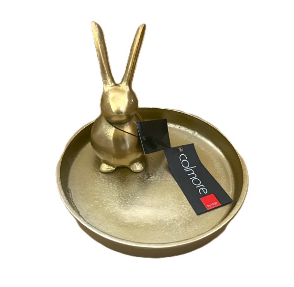 Hase mit Schale Gold Ostern Deko 22 cm