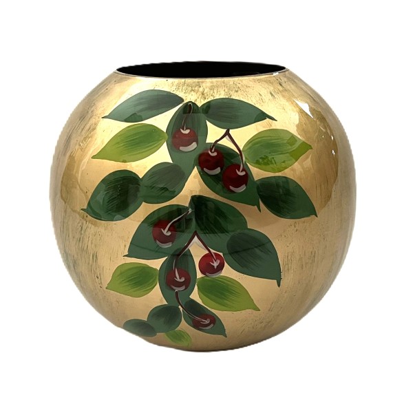 Vase Rund Gold Handbemalt Emaille Glas 14 cm