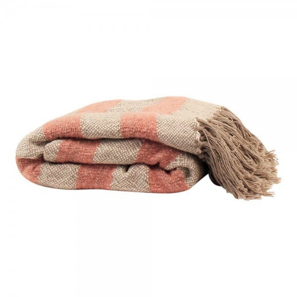 Decke Überwurf Plaid Franzen Sommer Garten Koralle Coral Streifen 130 x 170 cm Imbarro
