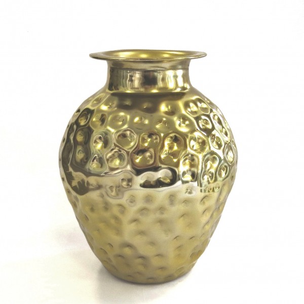 Vase Deko Blumen Gold Metall Gehämmert Colmore 31 cm