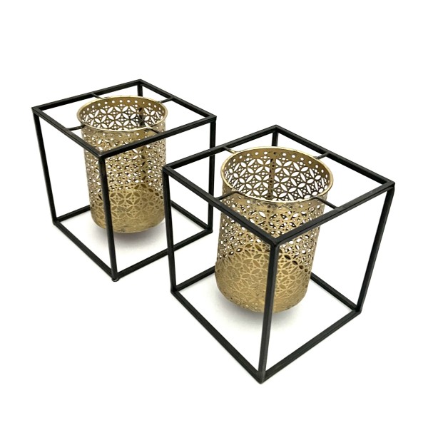 Kerzenständer Teelichthalter Industrial Style Quadratisch Gold Schwarz 19 cm