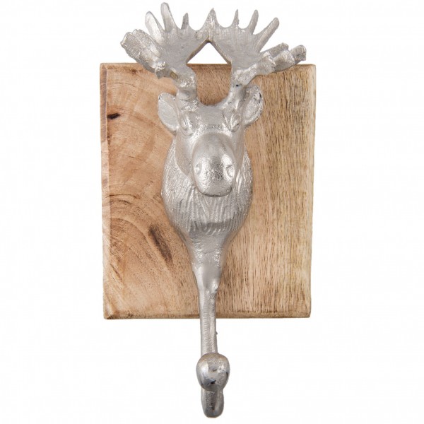 Garderoben Kleider Wand Haken Clayre & Eef Holz Metall Hirsch Silber Hüttenstil