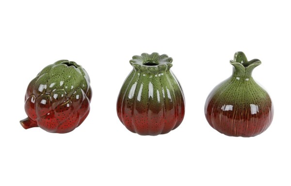 Tischvase 3er Set Klein Vintage Blüte Grün Keramik 12 cm