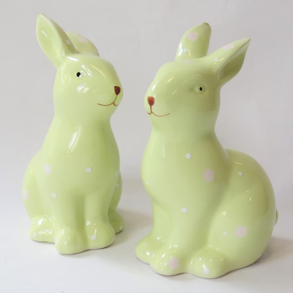 Deko Hase 2er Set Ostern Tisch Grün Keramik Hasenpaar 15 cm