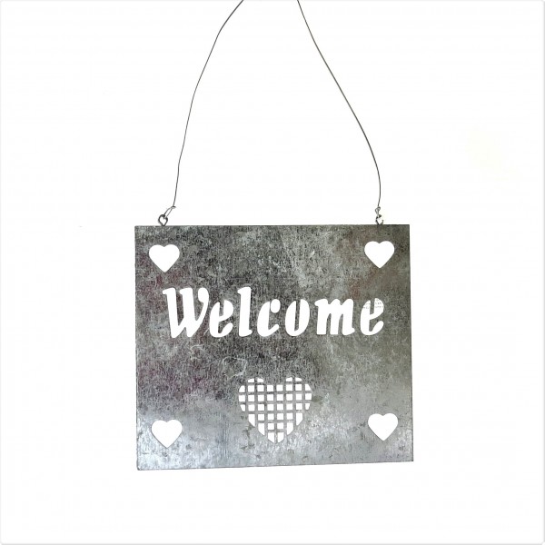 Eingangsschild Türschild Welcome Blechschild Willkommen Silber Herzen Pusteblume