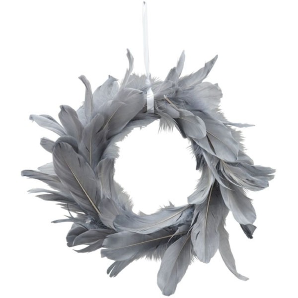 Federkranz Hänger Grau Rund Modern 30 cm